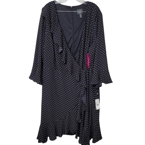 Adrianna Papell Pindot Printed Ruffle Wrap Black & White Dress. NWT! Sz 22W. - Picture 3 of 15